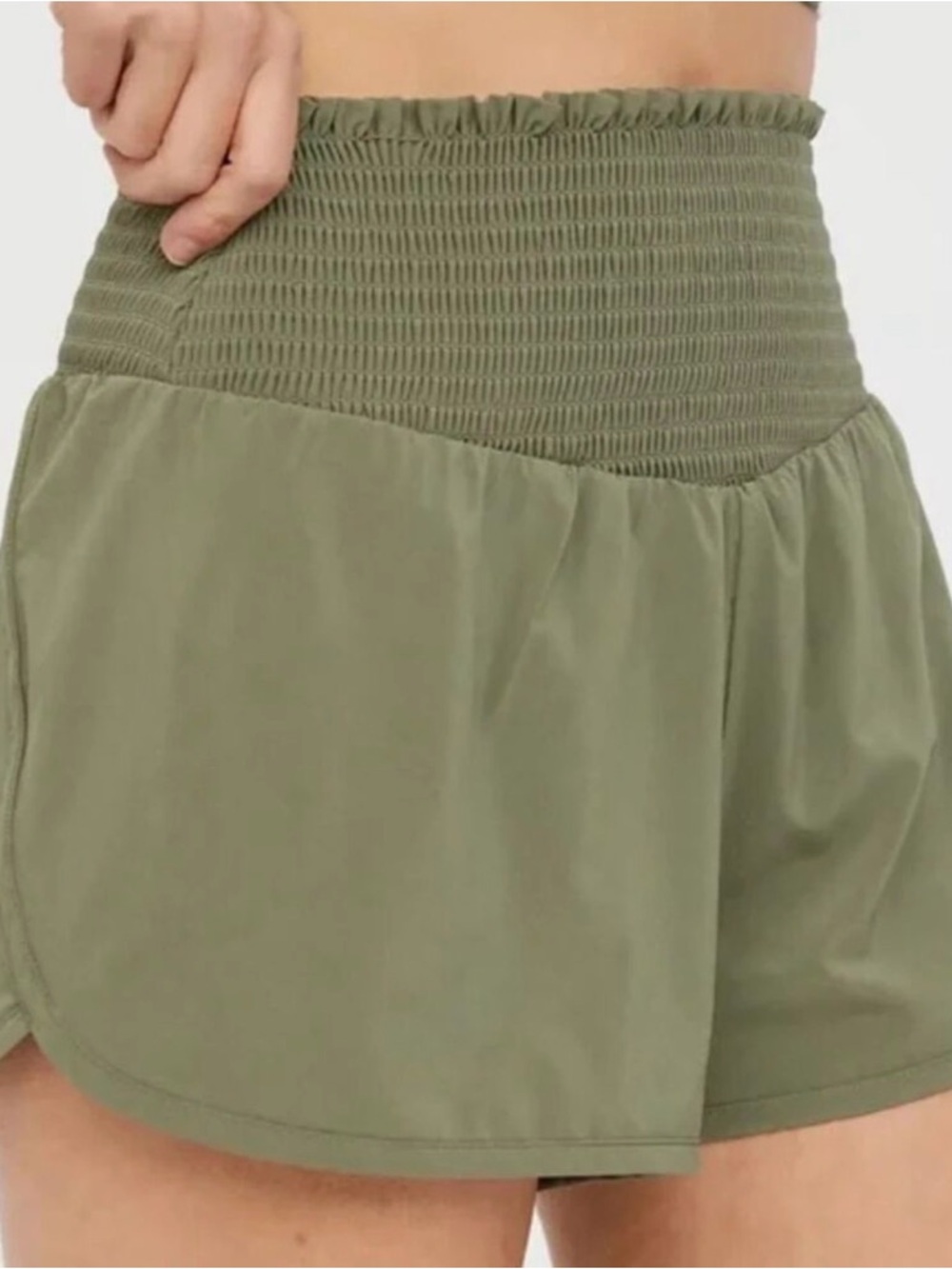 aerie High-Waist Smocked Olive Shorts